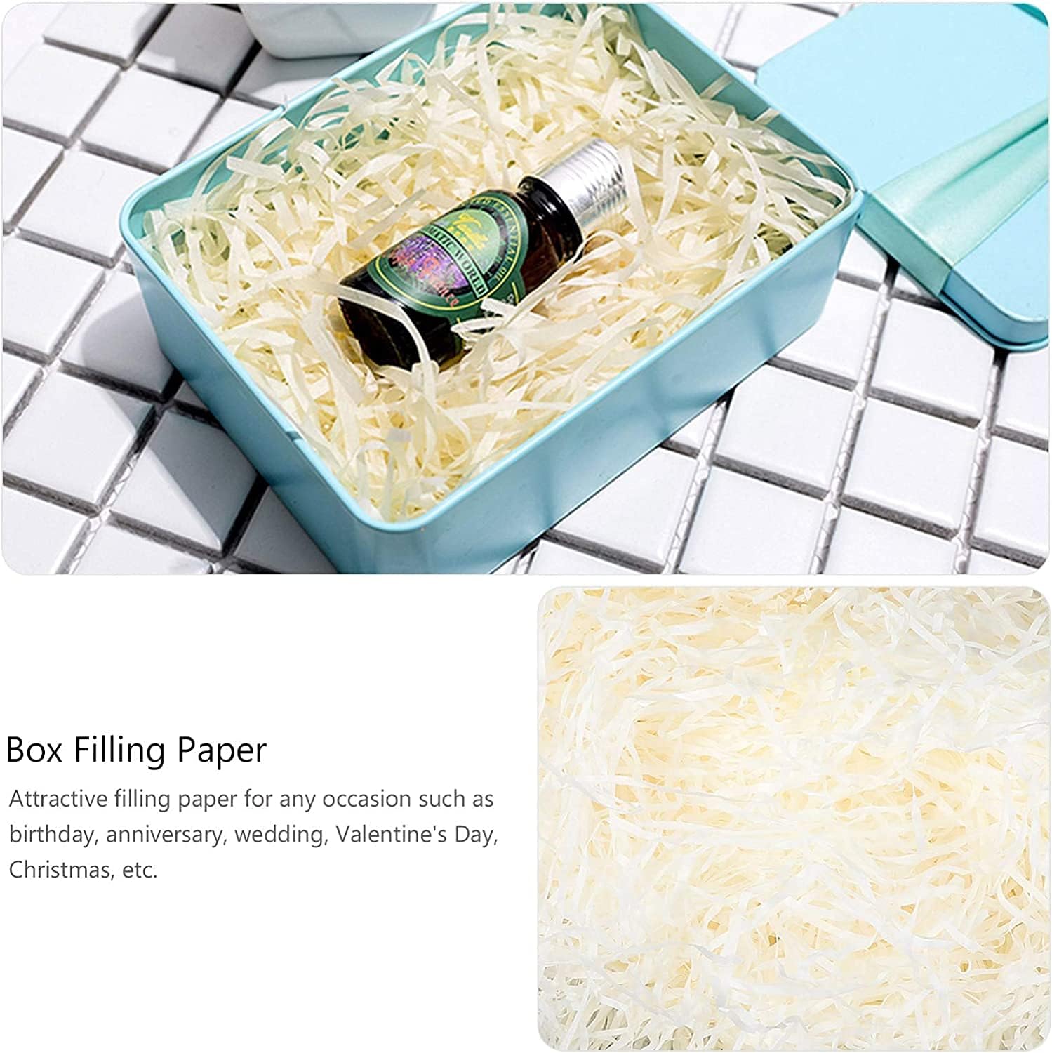 100 gram Raffia Paper Shreds Strands Eco-friendly Shredded Crinkle Confetti Crinkle Cut Paper Filling Shredded Paper for Hamper Gift Box Filling (Off-White)