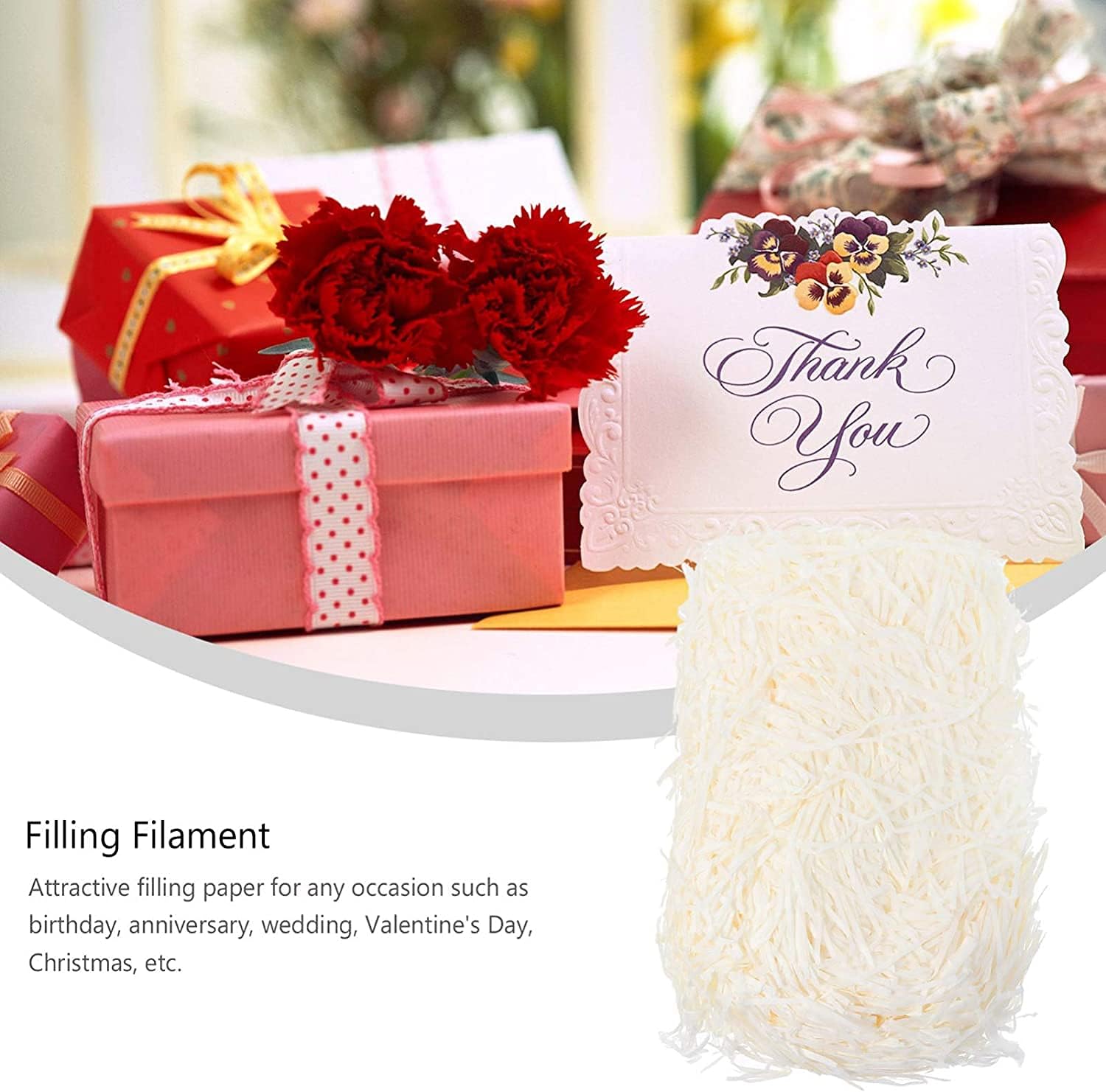100 gram Raffia Paper Shreds Strands Eco-friendly Shredded Crinkle Confetti Crinkle Cut Paper Filling Shredded Paper for Hamper Gift Box Filling (Off-White)