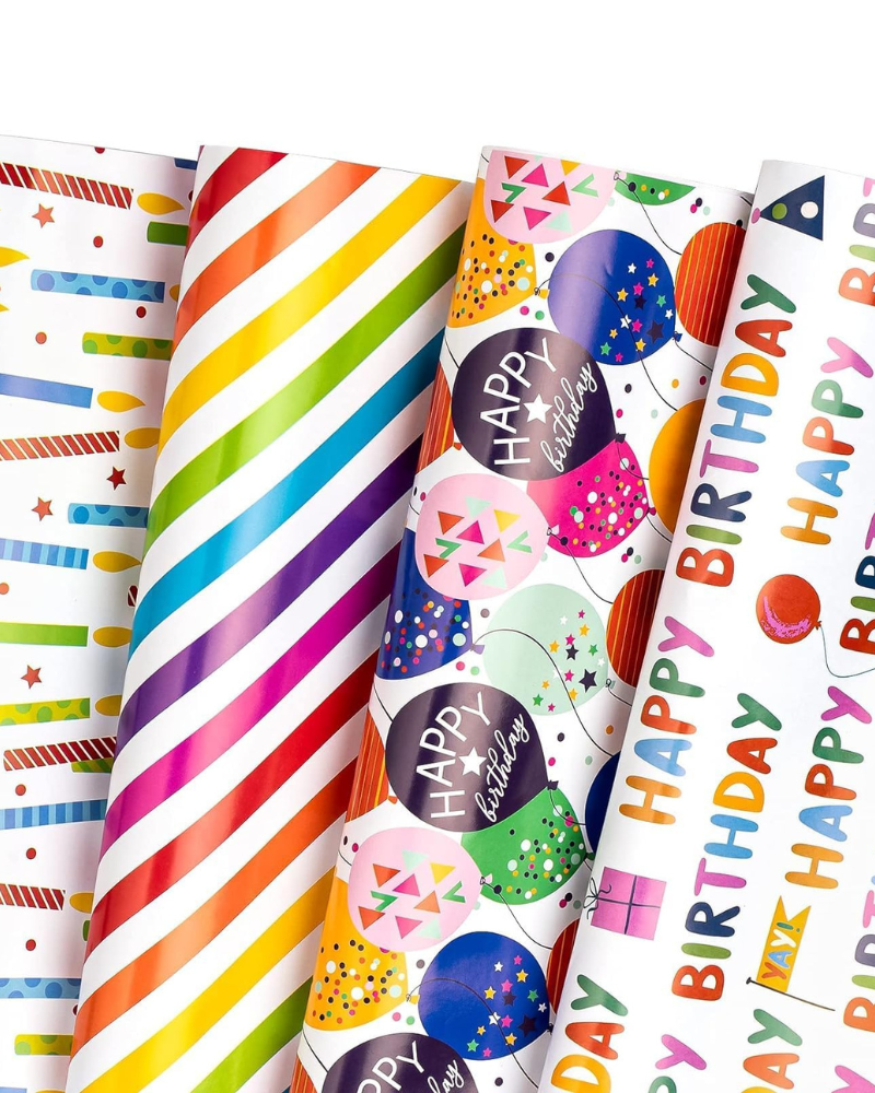 12 Happy Birthday Gift Wrapping Paper Sheets with Tags– 50x70cm,with Ballon Designs For Birthday And Other Occasions For Men,Women,Husband,Wife And Kids