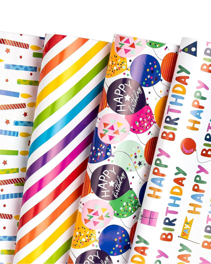 12 Happy Birthday Gift Wrapping Paper Sheets with Tags– 50x70cm,with Ballon Designs For Birthday And Other Occasions For Men,Women,Husband,Wife And Kids