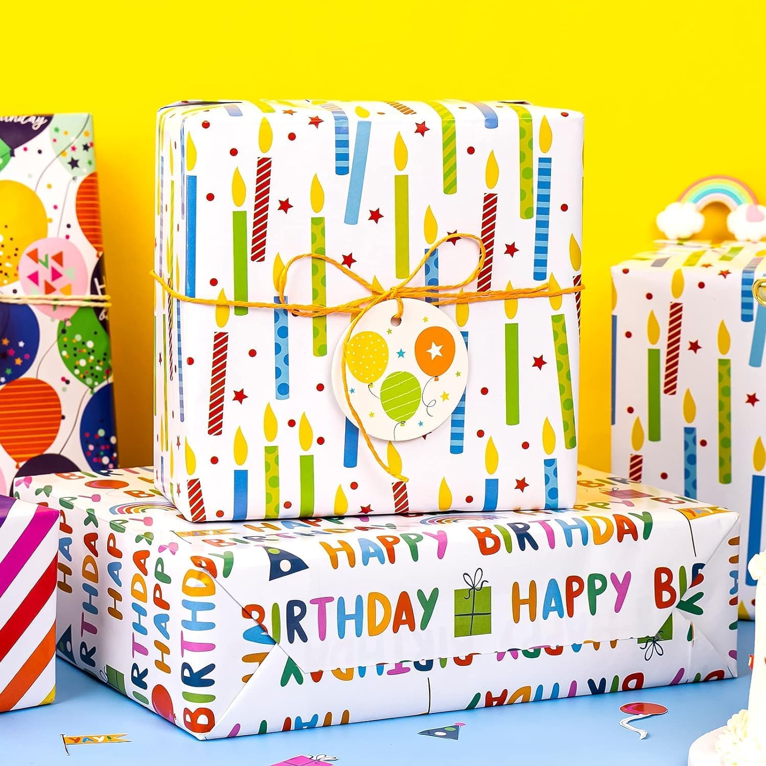 12 Happy Birthday Gift Wrapping Paper Sheets with Tags– 50x70cm,with Ballon Designs For Birthday And Other Occasions For Men,Women,Husband,Wife And Kids