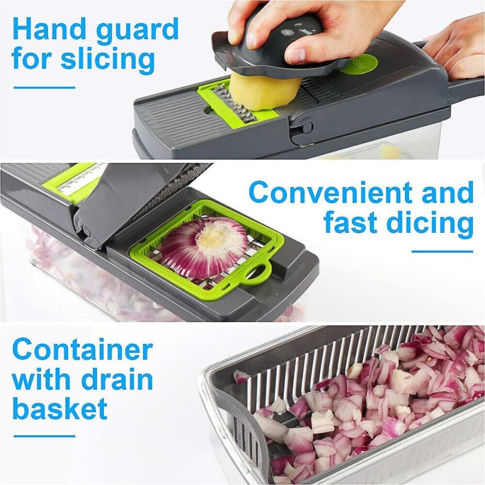 14-in-1 Multi-Function Vegetable Chopper & Slicer with Container – Mandoline Cutter for Kitchen Use