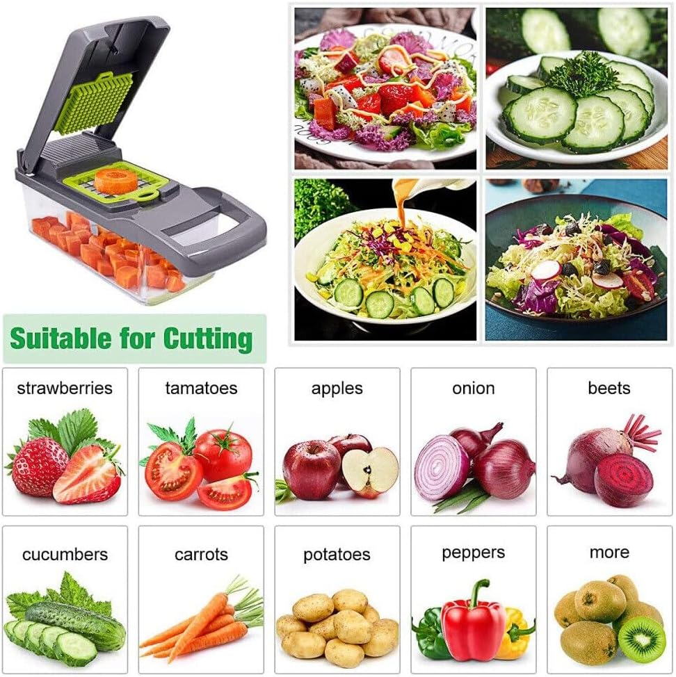 14-in-1 Multi-Function Vegetable Chopper & Slicer with Container – Mandoline Cutter for Kitchen Use