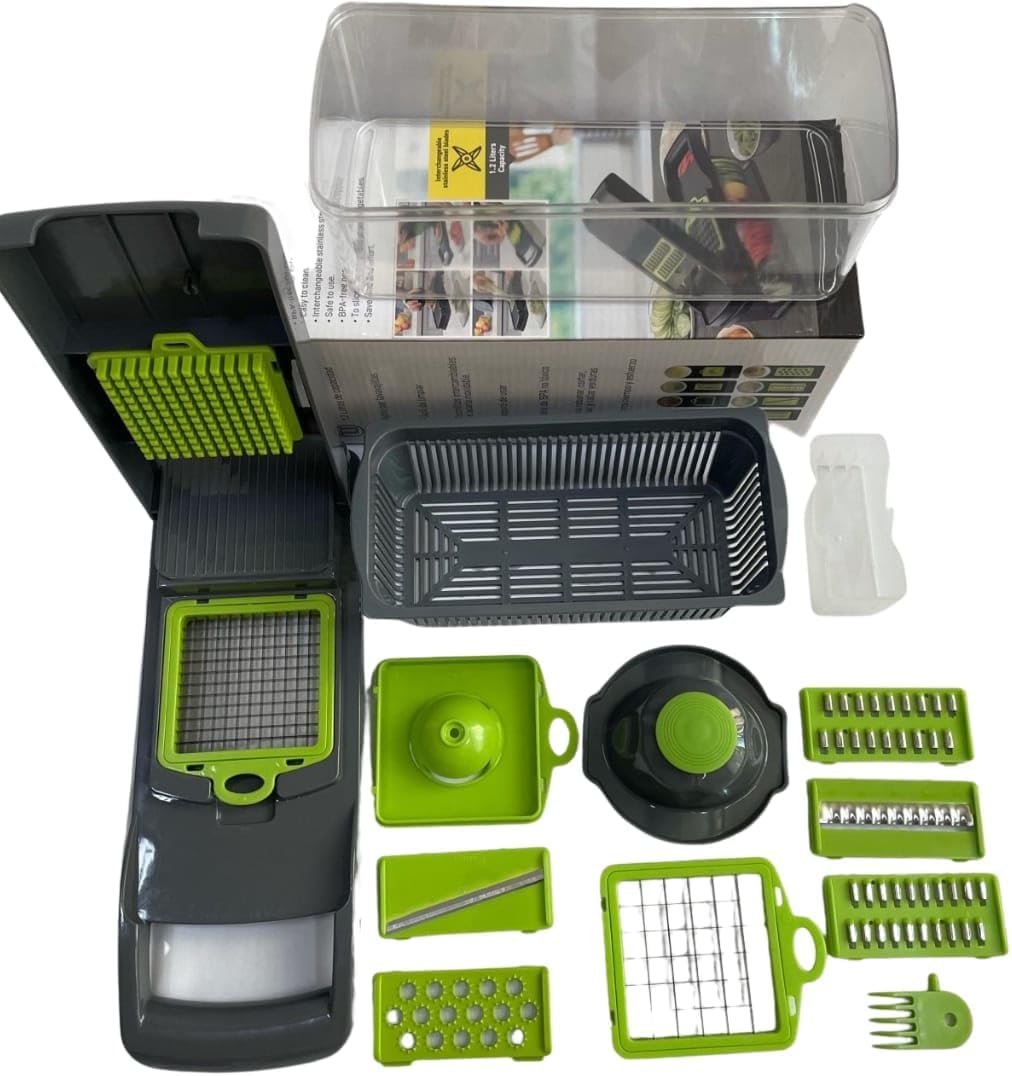 14-in-1 Multi-Function Vegetable Chopper & Slicer with Container – Mandoline Cutter for Kitchen Use