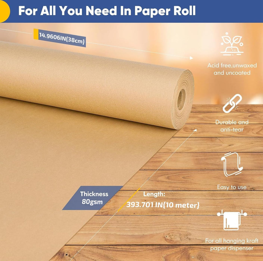 1 Roll Kraft Wrapping Paper Roll (38cm x 10 m) Biodegradable Recycled Material,Natural Wrapping Paper (Kraft, 38cm x 10 m)
