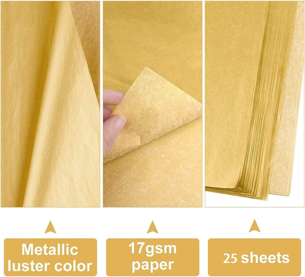 25 Sheets Tissue Paper Gift Wrapping DIY Tissues 50*70cm…17 Grams,Acid Free for A Variety Of Craft, Art and Paper Projects,T-Shirt Wrap (Metallic Golden)