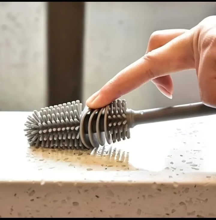 2PCS Silicone Long Handle Bottle Brush – Durable Cleaner for Water Bottles, Glasses & Milk Bottles (White)