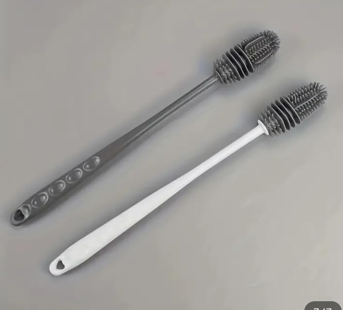 2PCS Silicone Long Handle Bottle Brush – Durable Cleaner for Water Bottles, Glasses & Milk Bottles (White)