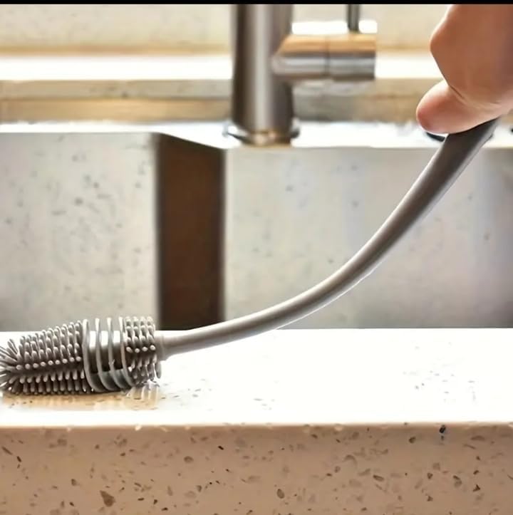 2PCS Silicone Long Handle Bottle Brush – Durable Cleaner for Water Bottles, Glasses & Milk Bottles (White)