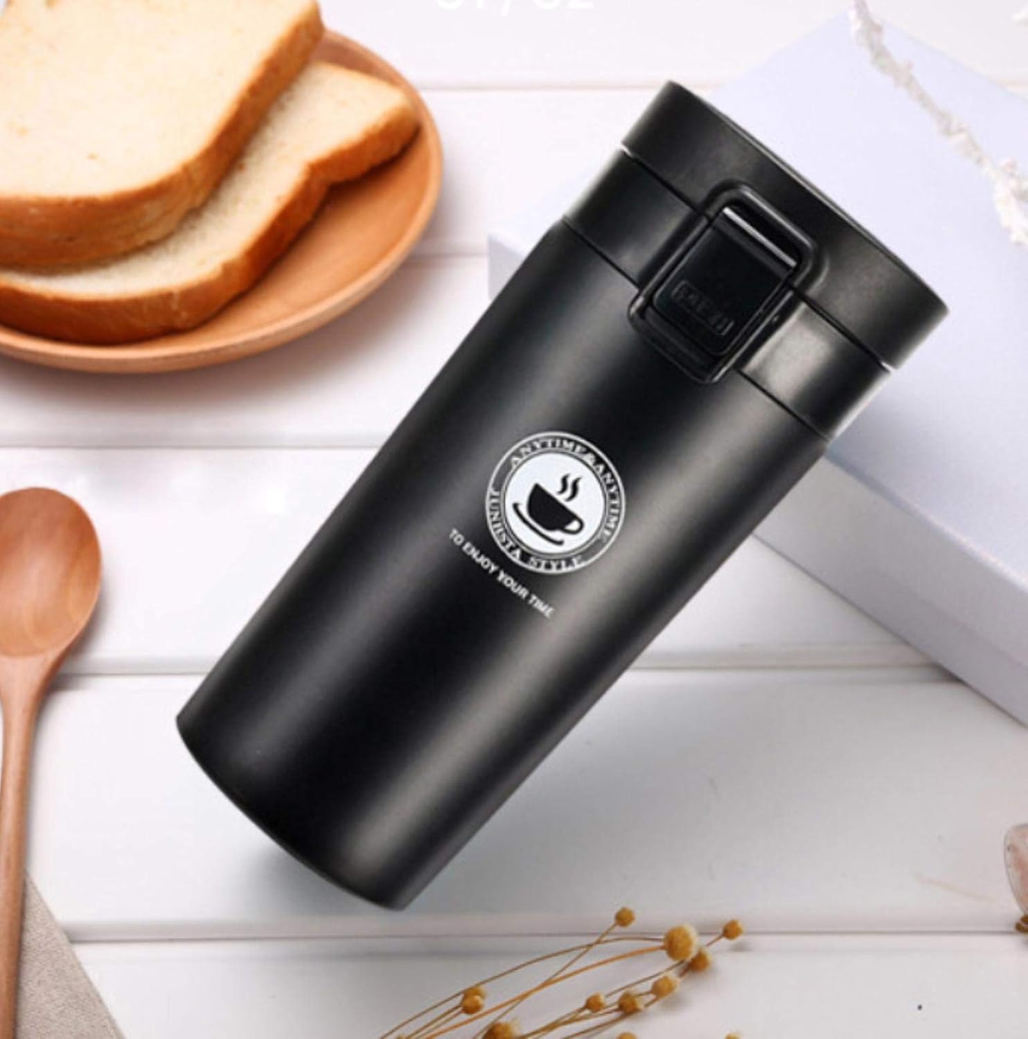 350ml Travel Coffee Mug – Black Vacuum Insulated Tumbler with Leak-Proof Lid