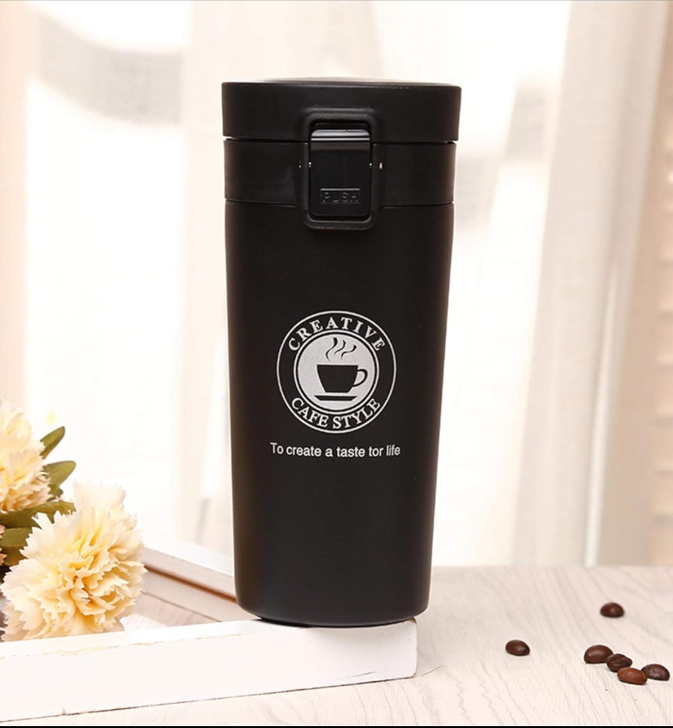 350ml Travel Coffee Mug – Black Vacuum Insulated Tumbler with Leak-Proof Lid