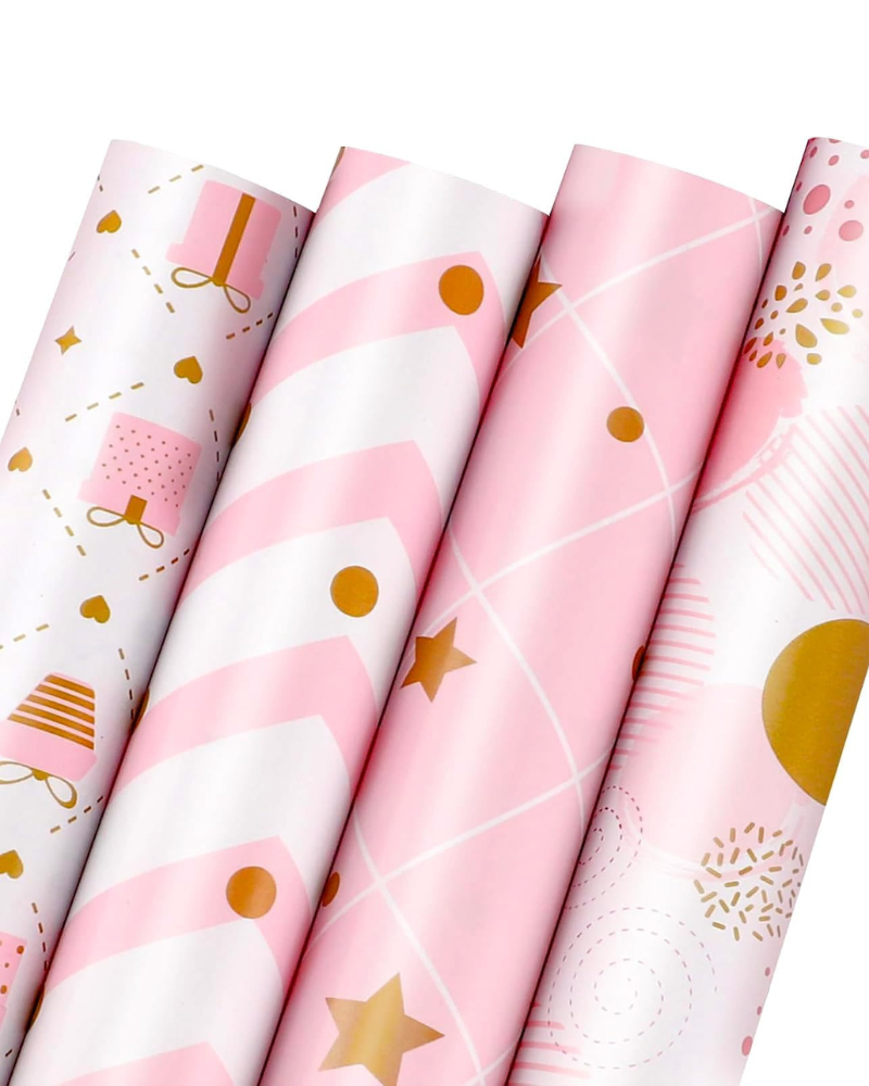 4 Gift Wrapping Paper Roll Set Pack,Gift Kraft Wrap Paper Birthday Party Graduation Eid Boys Girls kids baby Men Women 43 cm X 300cm Per Sheet