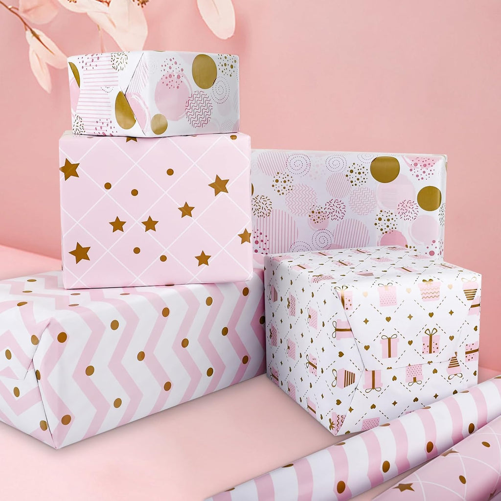 4 Gift Wrapping Paper Roll Set Pack,Gift Kraft Wrap Paper Birthday Party Graduation Eid Boys Girls kids baby Men Women 43 cm X 300cm Per Sheet