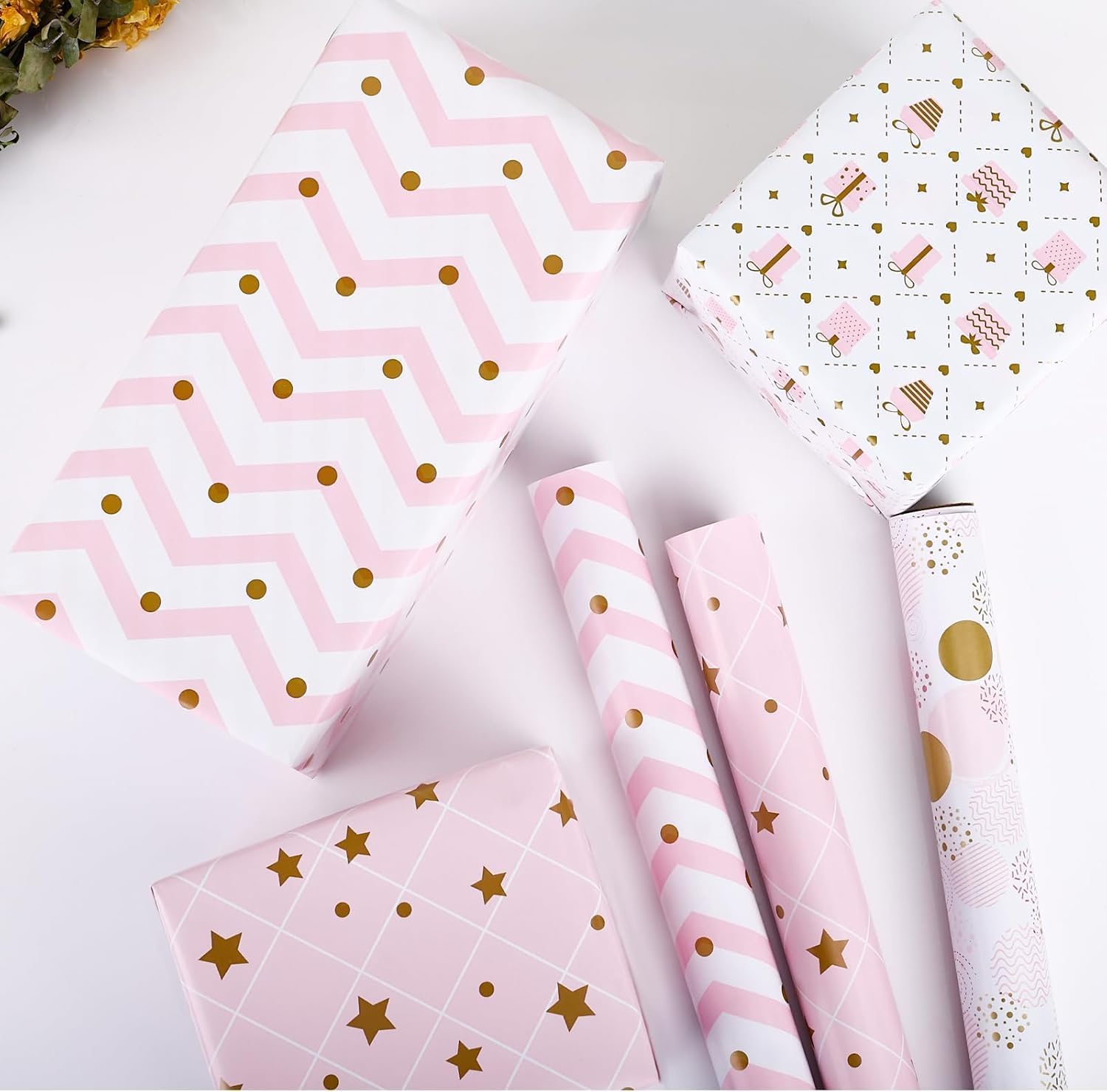 4 Gift Wrapping Paper Roll Set Pack,Gift Kraft Wrap Paper Birthday Party Graduation Eid Boys Girls kids baby Men Women 43 cm X 300cm Per Sheet