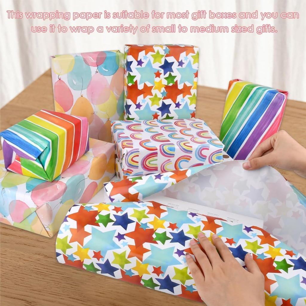 4 Pack Gift Wrapping Paper Roll Set Included Gift Kraft Wrap Paper For Birthday Party Graduation Eid Boys Girls kids baby Men Women 43 cm X 300cm Per Sheet