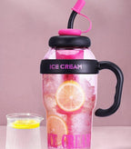 Reusable Plastic Tumbler with Lid and Straw – 1.5L Ice Cream Design Water Bottle, Tea Infuser Cup for Hot & Cold Drinks