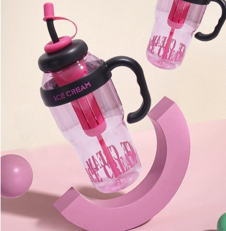 Reusable Plastic Tumbler with Lid and Straw – 1.5L Ice Cream Design Water Bottle, Tea Infuser Cup for Hot & Cold Drinks