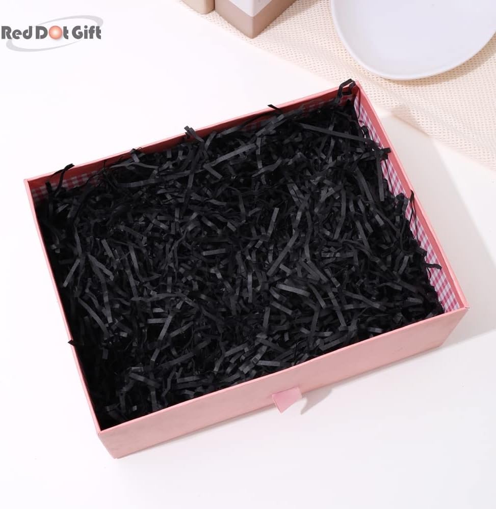 50 Gram Crinkle Cut Paper Shred Filler Eco-friendly Confetti Crinkle Cut Filling Shredded Paper for Gift Wrapping & Basket Filling (Black, 50 gram)
