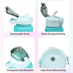 64oz & 26oz Water Bottles with Straw, 3-Pack BPA-Free Leakproof Set – Blue