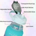 64oz & 26oz Water Bottles with Straw, 3-Pack BPA-Free Leakproof Set – Blue