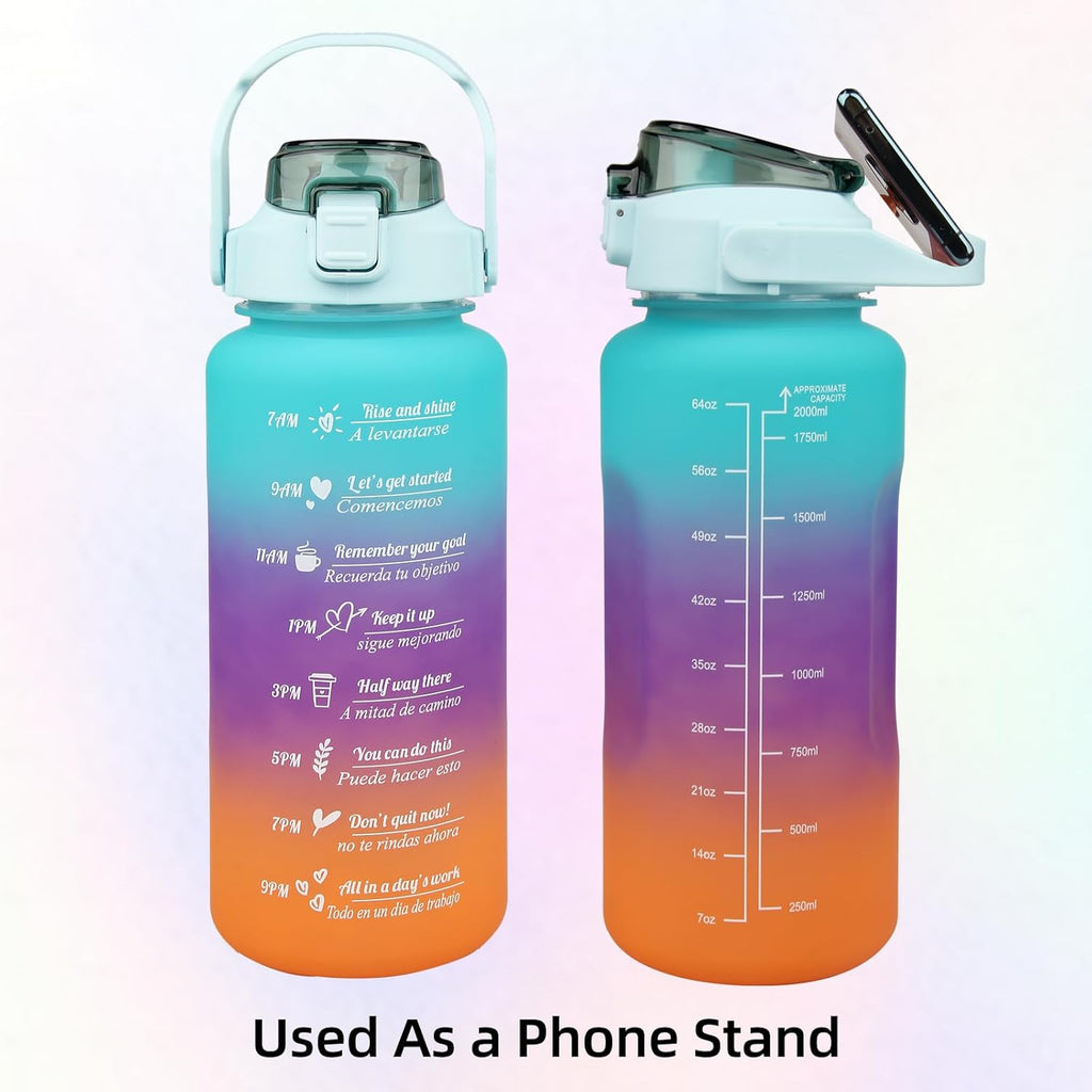 64oz & 26oz Water Bottles with Straw, 3-Pack BPA-Free Leakproof Set – Blue