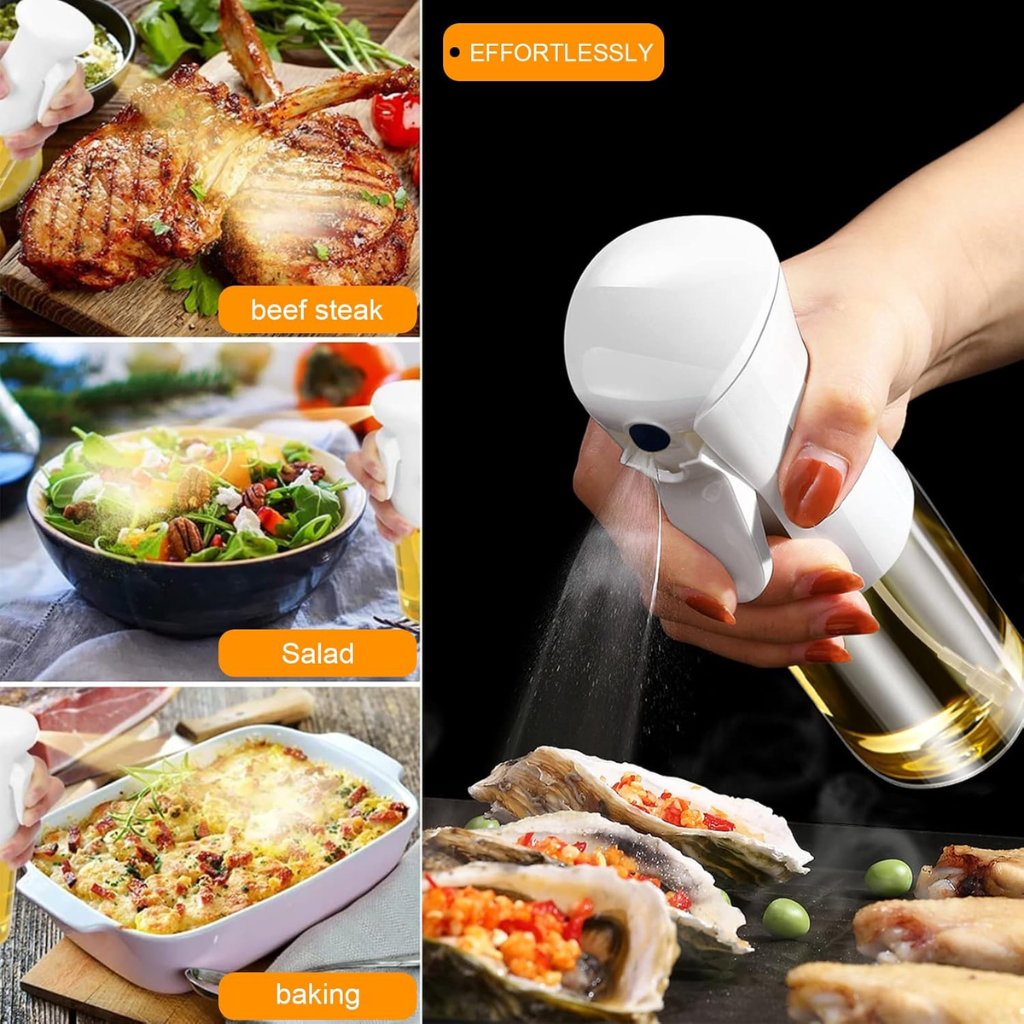 2-Pack Olive Oil Spray Bottles – 300ml Dispenser Set with Funnel & Labels for Cooking, Grilling, Air Fryer