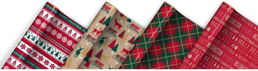 7M Simple Kraft Christmas Gift Wrapping Paper Roll – Eco-Friendly Festive Holiday Wrap for Seasonal Presents, Christmas Parties, Holiday Celebrations, Assorted 1 Piece