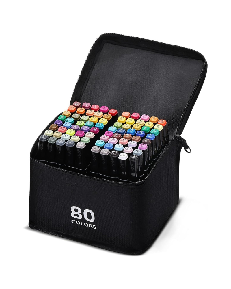 80 Color Alcohol Markers Set, Dual Tip Art Markers with Black Carrying Bag – Professional Permanent Sketch Markers for Drawing, Manga, Anime, Illustration, and Coloring
