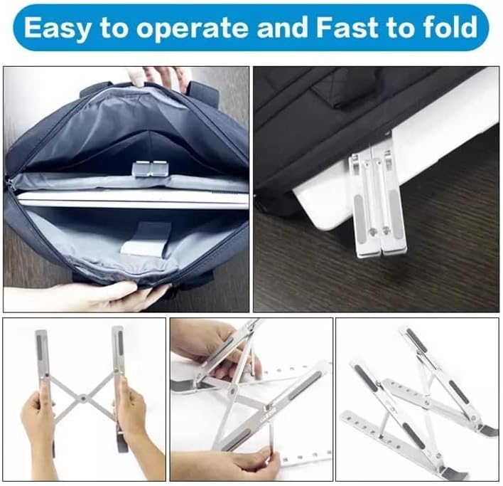 Adjustable Laptop Stand – Portable Foldable Aluminium Laptop Riser for Desk – Ventilated Cooling Computer Holder for MacBook Pro/Air, HP, Dell, Sony, Notebooks, iPad & More