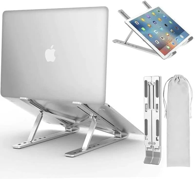 Adjustable Laptop Stand – Portable Foldable Aluminium Laptop Riser for Desk – Ventilated Cooling Computer Holder for MacBook Pro/Air, HP, Dell, Sony, Notebooks, iPad & More