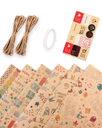 Birthday Wrapping Paper, 6 Sheets Kraft Gift Wrapping Paper, Balloons Cake Happy Birthday Wrapping Paper for Boys, Brown Gift Wraps for All Birthday, Holiday Party-Folded Flat-70x100cm