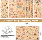 Birthday Wrapping Paper, 6 Sheets Kraft Gift Wrapping Paper, Balloons Cake Happy Birthday Wrapping Paper for Boys, Brown Gift Wraps for All Birthday, Holiday Party-Folded Flat-70x100cm
