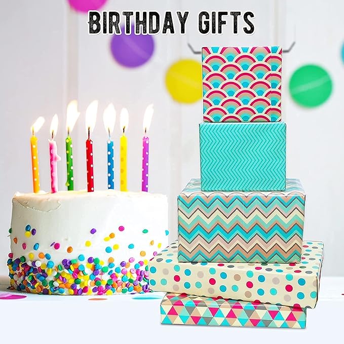 Birthday Wrapping Paper, Happy Birthday Wrapping Paper Recycled Gift Wrapping Paper, Gift Wrap Set for Birthday, Bridal Baby Shower, Weddings, Graduations, Women, Men, Boy, Girl, All Occasion