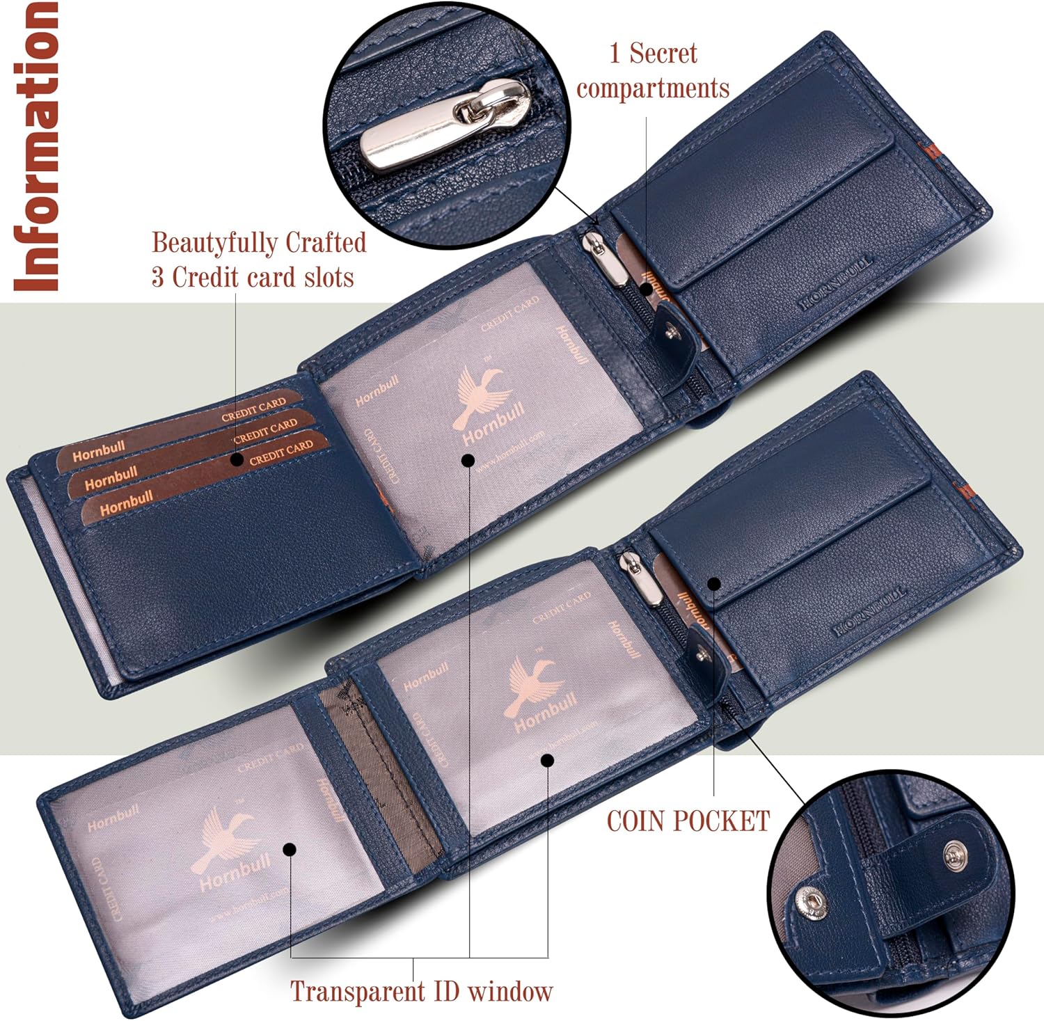 Denial Navy Leather Wallet for Men | Leather Mens Wallet with RFID Blocking | Wallets Men Genuine Leather