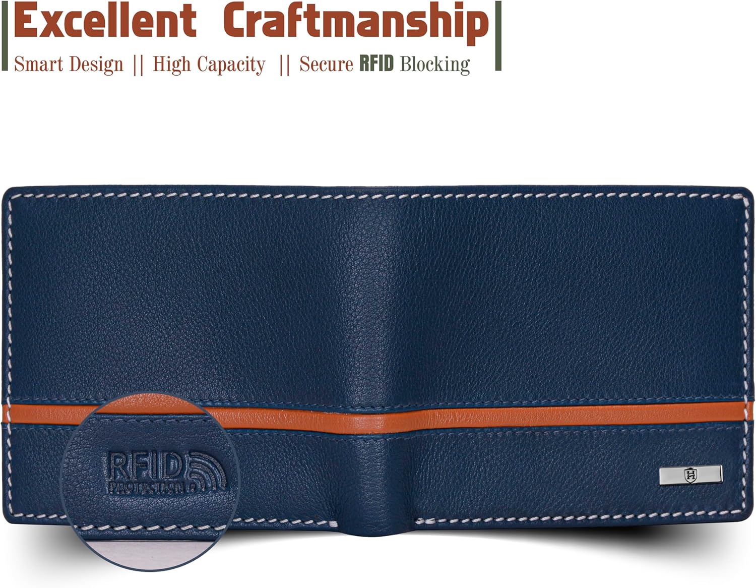 Denial Navy Leather Wallet for Men | Leather Mens Wallet with RFID Blocking | Wallets Men Genuine Leather