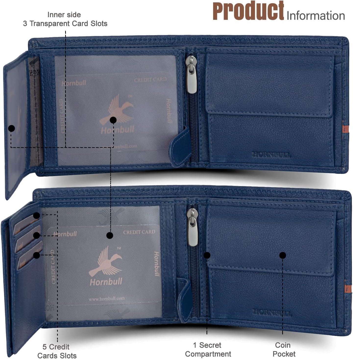 Denial Navy Leather Wallet for Men | Leather Mens Wallet with RFID Blocking | Wallets Men Genuine Leather