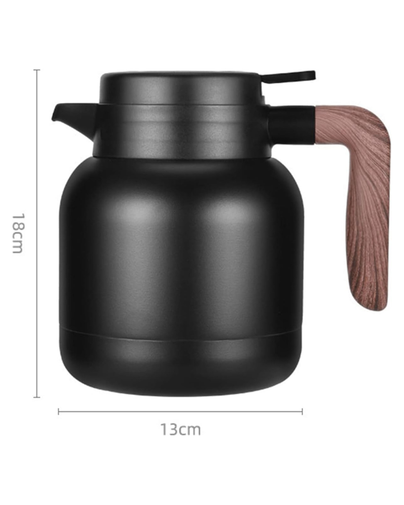 Desselan Insulated Vacuum Jug 1.2L | Stainless Steel Thermal Coffee Carafe Flask with Built-in Tea Filter, Push-Button Lid & Non-Slip Base (Black)
