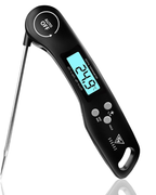 Digital Meat Thermometer for Cooking – Instant Read Food Thermometer with Backlight LCD Screen, Foldable Long Probe, Auto On/Off & Reversible Display – Accurate Kitchen BBQ Thermometer for Grill, Water, Milk & Steak (Black)