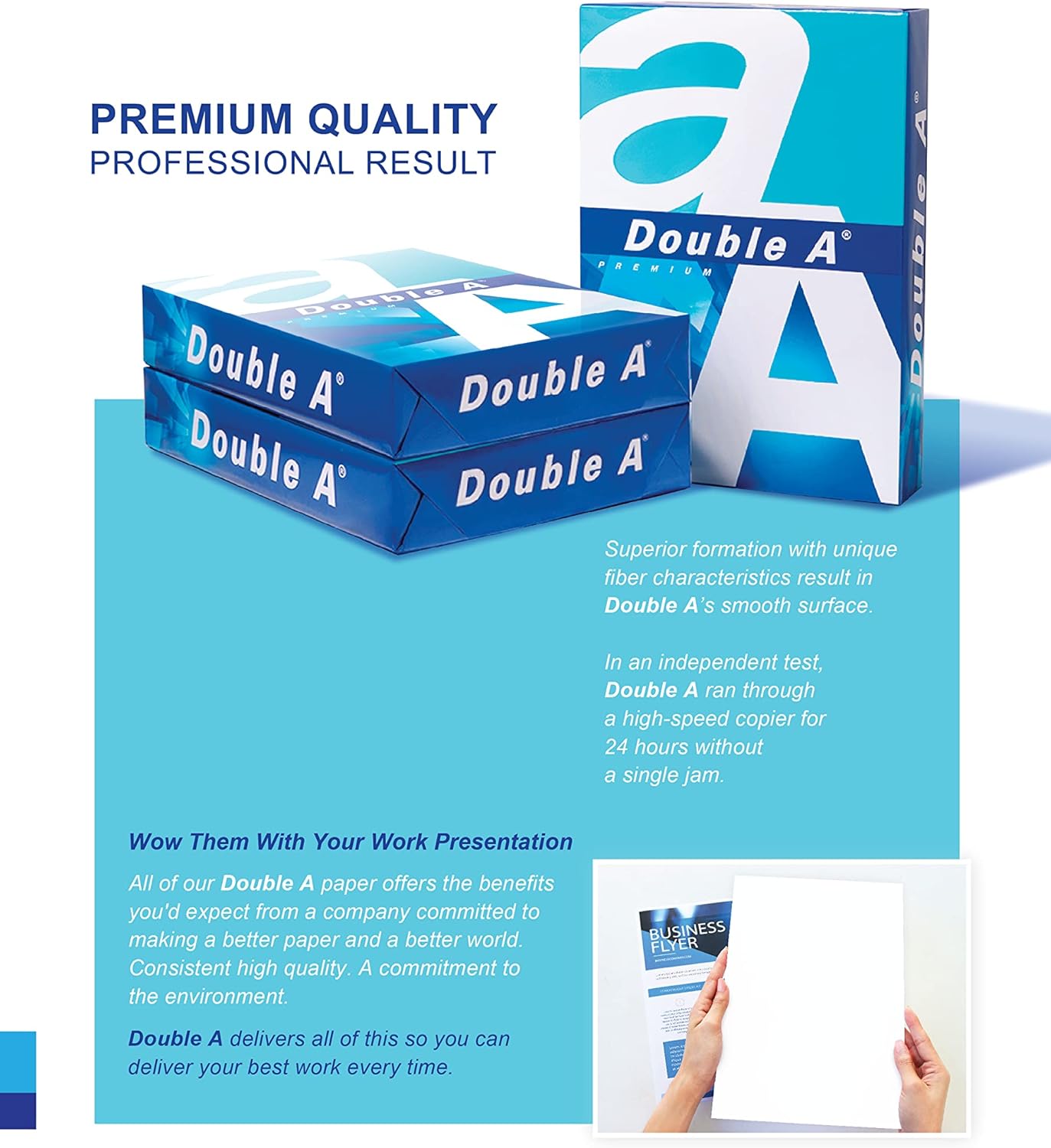 Double A A4 Printer Copy Paper 80 GSM – 500 Sheets per Ream, Pack of 5 Reams (2500 Sheets Total) – Premium White, Smooth Finish for Photocopy, Printing, and Office Use