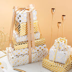 Gift Wrapping Paper Roll,Birthday Wrapping, 6 Sheets Metallic Gold Foil Wrapping Paper Gift Bow & Sticker, Shiny Luxury Gift Wraps for Birthday, Holiday, Graduation, Baby Shower, 27.5x19.6in