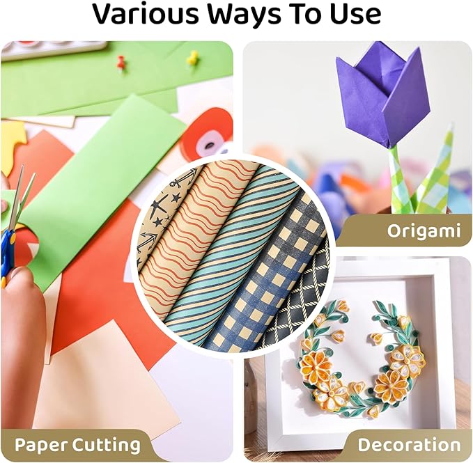 Gift Wrapping Paper, Birthday Wrapping Paper Set with Ribbon&Tape, Large Wrapping Paper Roll for Girl&Boy Christmas Weddings Festive Parties Kraft Paper Green Pattern（50cm x 70cm, 6sheets)