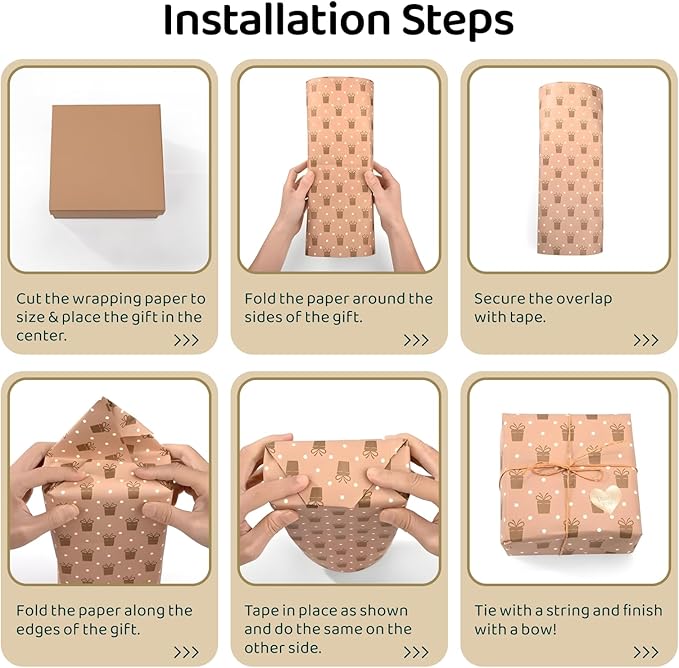 Gift Wrapping Paper, Birthday Wrapping Paper Set with Ribbon&Tape, Large Wrapping Paper Roll for Girl&Boy Christmas Weddings Festive Parties Kraft Paper Green Pattern（50cm x 70cm, 6sheets)