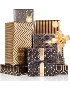 Gift Wrapping Paper,Gift Wrapping Paper Roll,Birthday Wrapping, 6 Sheets Metallic Black Gold Foil Wrapping Bow & Sticker, Shiny Luxury Gift Wraps for Birthday, Holiday, Baby Shower, 27.5x19.6in