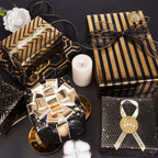 Gift Wrapping Paper,Gift Wrapping Paper Roll,Birthday Wrapping, 6 Sheets Metallic Black Gold Foil Wrapping Bow & Sticker, Shiny Luxury Gift Wraps for Birthday, Holiday, Baby Shower, 27.5x19.6in