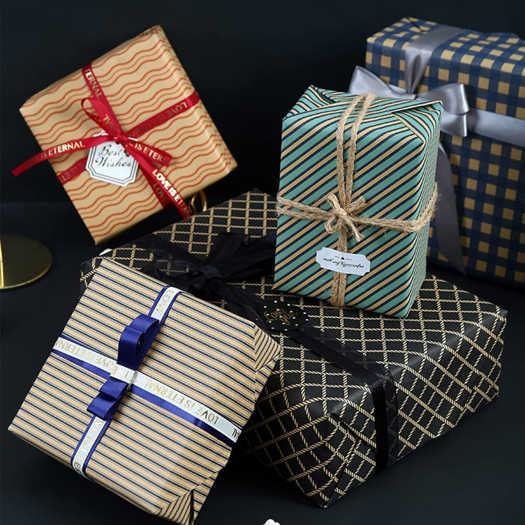 Gift Wrapping Paper sheets Set Included 6 Pack Gift Kraft Wrap Paper with hemp string Sticker and Tape for Birthday Party Graduation Eid Boys Girls kids baby Men Women 50 cm X 70 cm Per Sheet