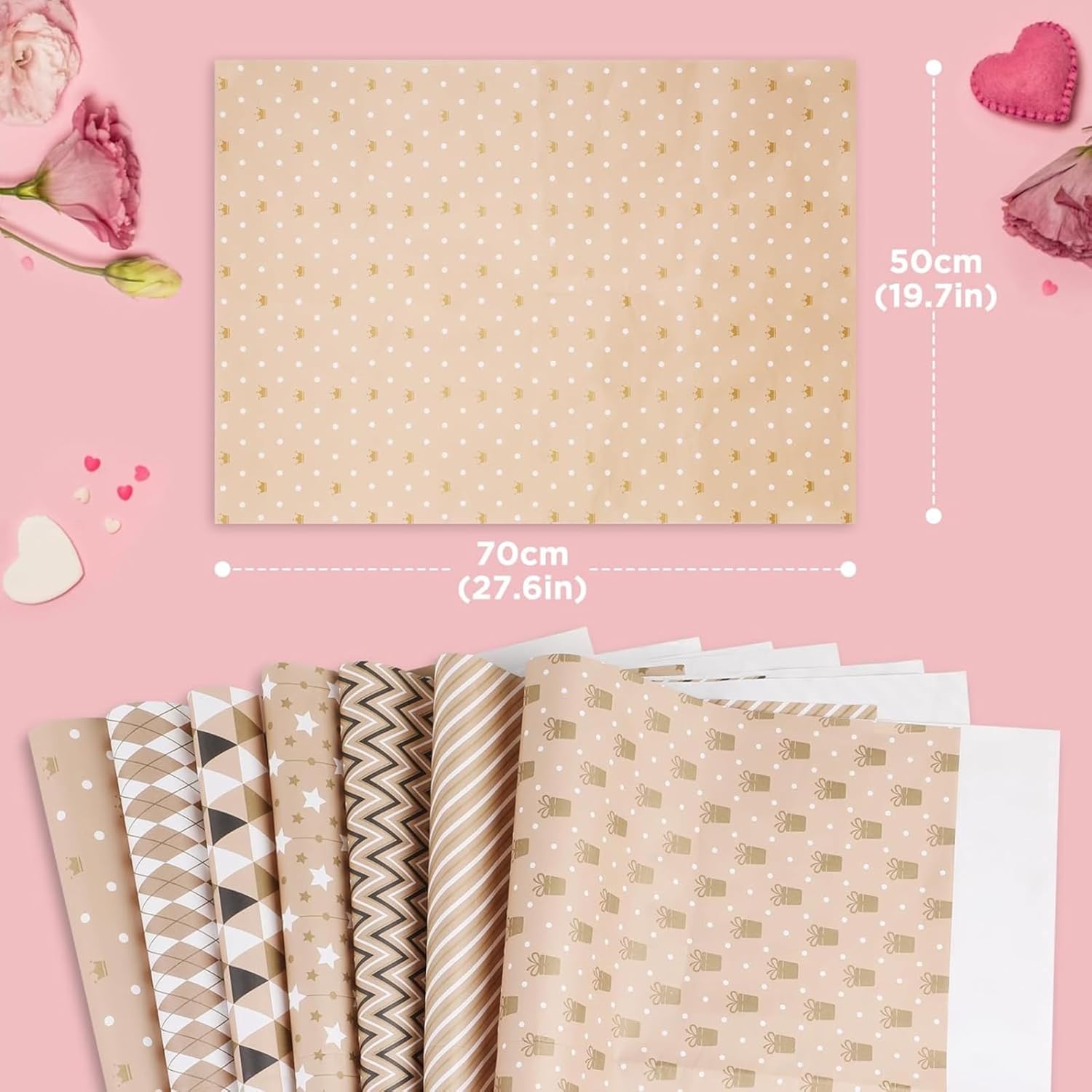 Gift Wrapping Paper sheets Set Included 7 Pack Gift Kraft Wrap Paper with Hemp String Sticker and Tape for Birthday Party Graduation Eid Boys Girls kids baby Men Women 50 cm X 70 cm Per Sheet