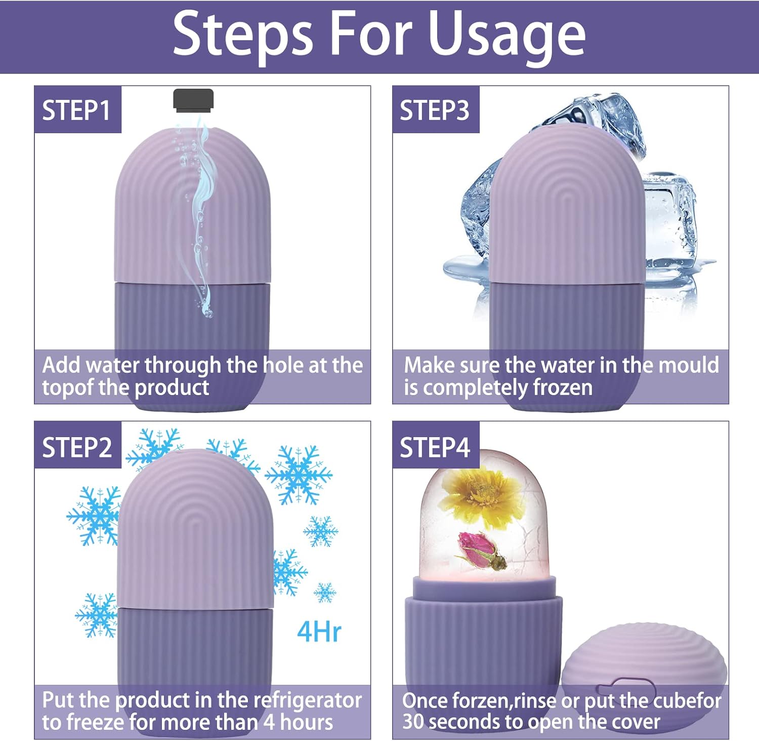 Ice Face Roller Massager,Ice Cube Roller for Face, Eyes and Neck Naturally Conditioning and Skin Care,De-Puff Eye Bags,Reduce Migraine Pain,Reusable Massage Silicone Ice Mold (Purple)