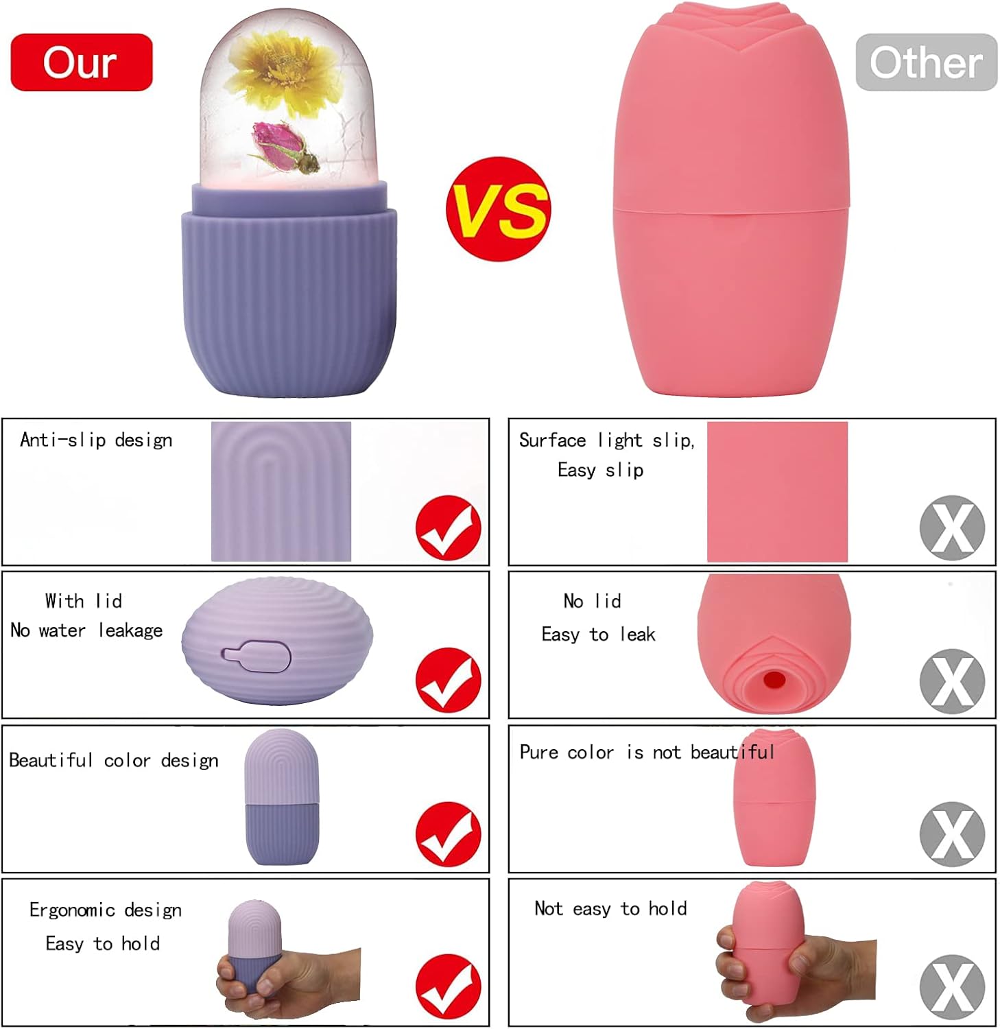 Ice Face Roller Massager,Ice Cube Roller for Face, Eyes and Neck Naturally Conditioning and Skin Care,De-Puff Eye Bags,Reduce Migraine Pain,Reusable Massage Silicone Ice Mold (Purple)