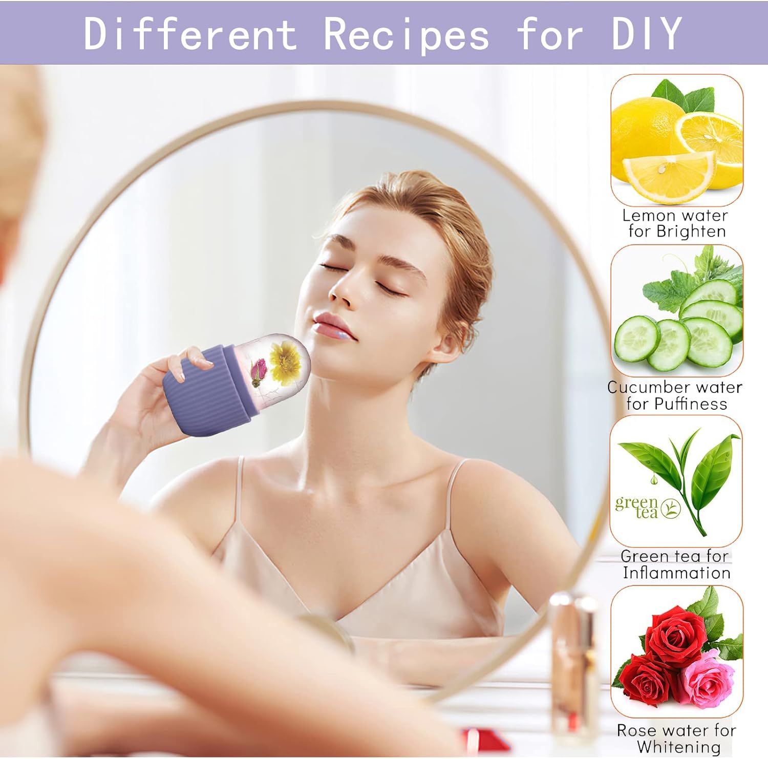 Ice Face Roller Massager,Ice Cube Roller for Face, Eyes and Neck Naturally Conditioning and Skin Care,De-Puff Eye Bags,Reduce Migraine Pain,Reusable Massage Silicone Ice Mold (Purple)