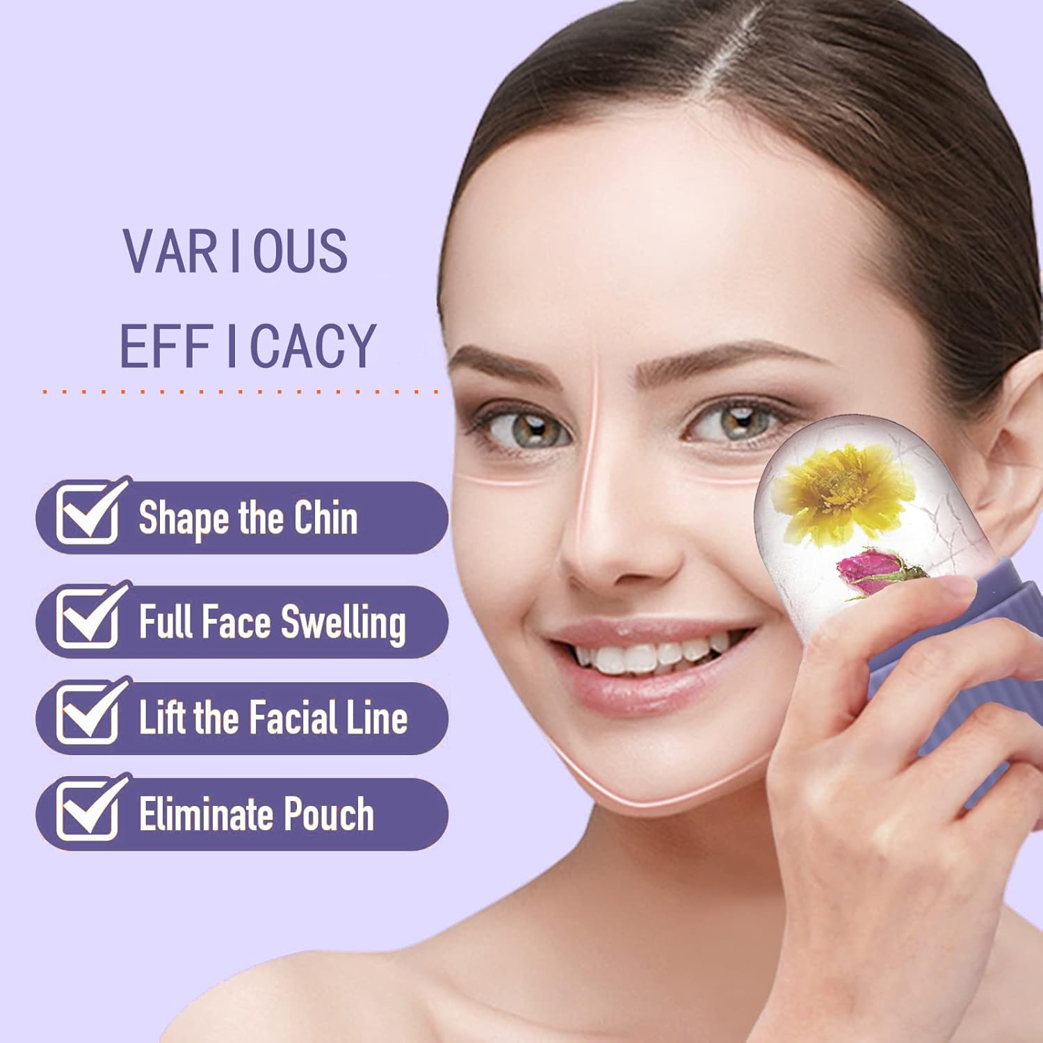 Ice Face Roller Massager,Ice Cube Roller for Face, Eyes and Neck Naturally Conditioning and Skin Care,De-Puff Eye Bags,Reduce Migraine Pain,Reusable Massage Silicone Ice Mold (Purple)